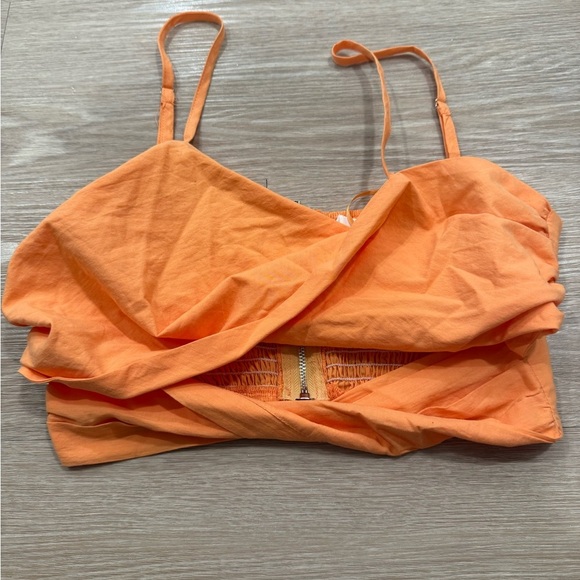 Mable Tops - MABLE Orange Cotton Crossover Crop Top